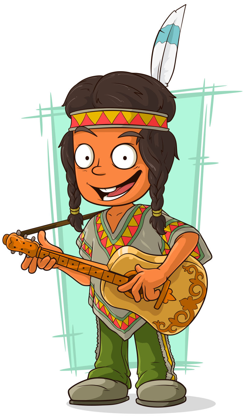 卡通的印第安男孩矢量插图