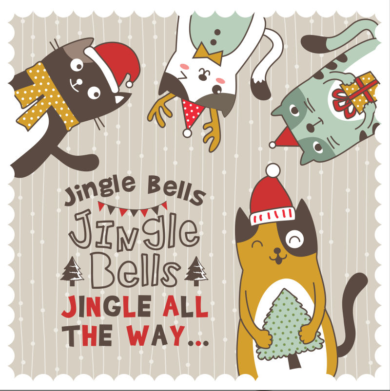 创意矢量圣诞节主题的可爱猫咪贺卡设计