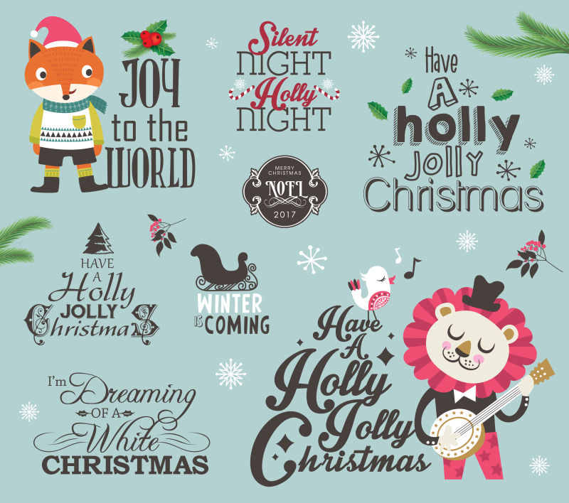 创意矢量圣诞节风格的贺卡设计元素