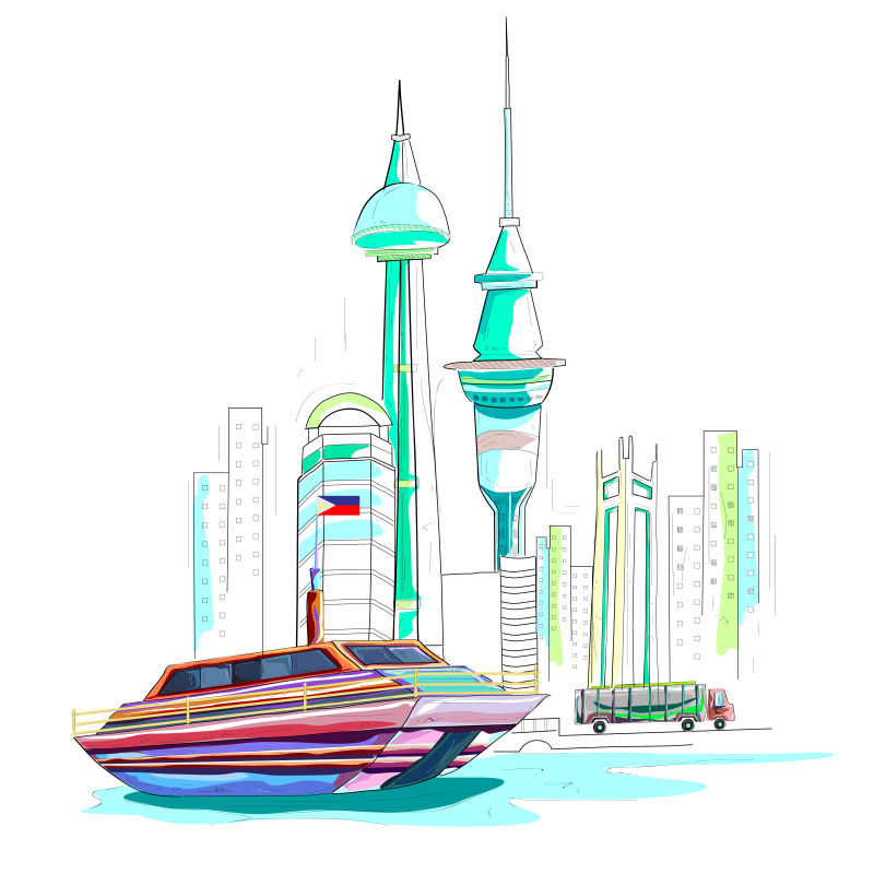 矢量手绘风格的菲律宾城市景观插图