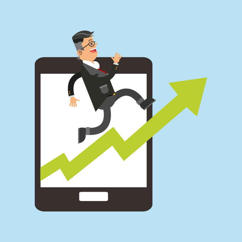 跑出手机的商人矢量插图