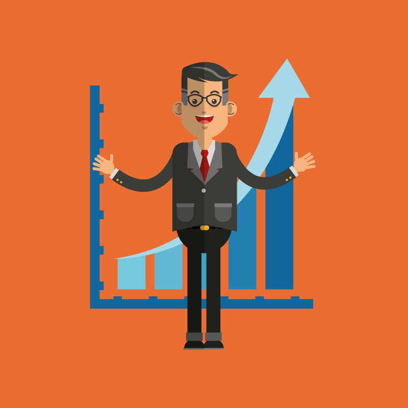 统计数据前的商业人士矢量插图设计