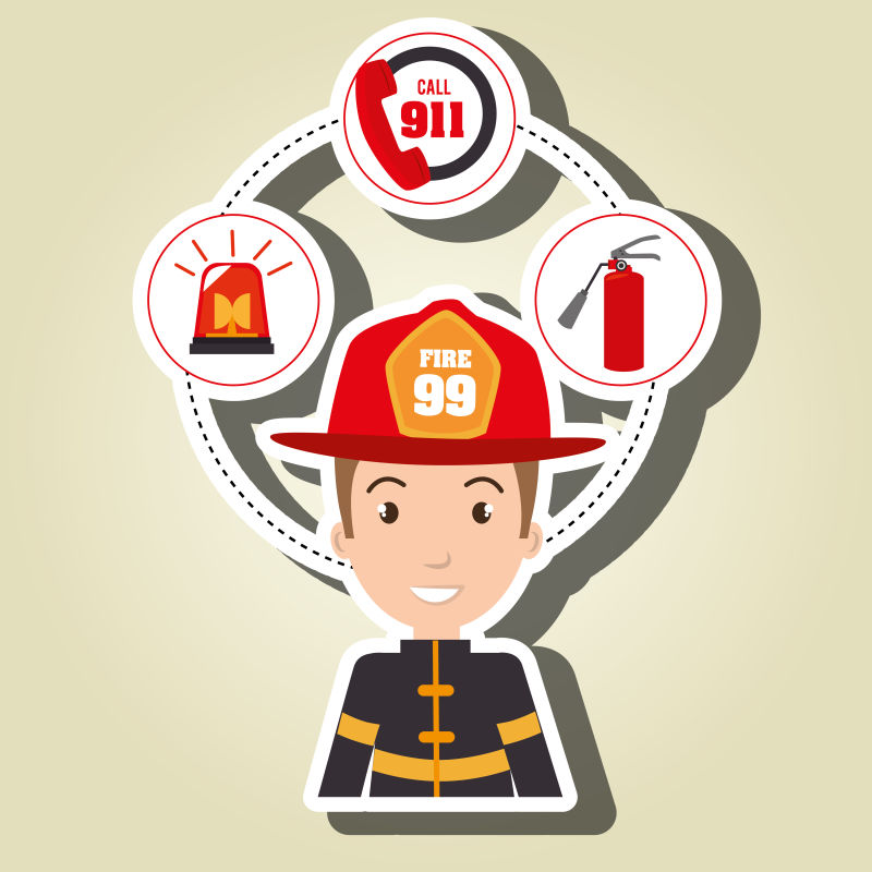 矢量男性卡通消防员插图