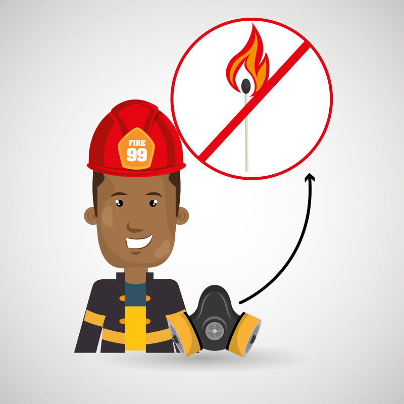 矢量展示消防面罩的消防员插图