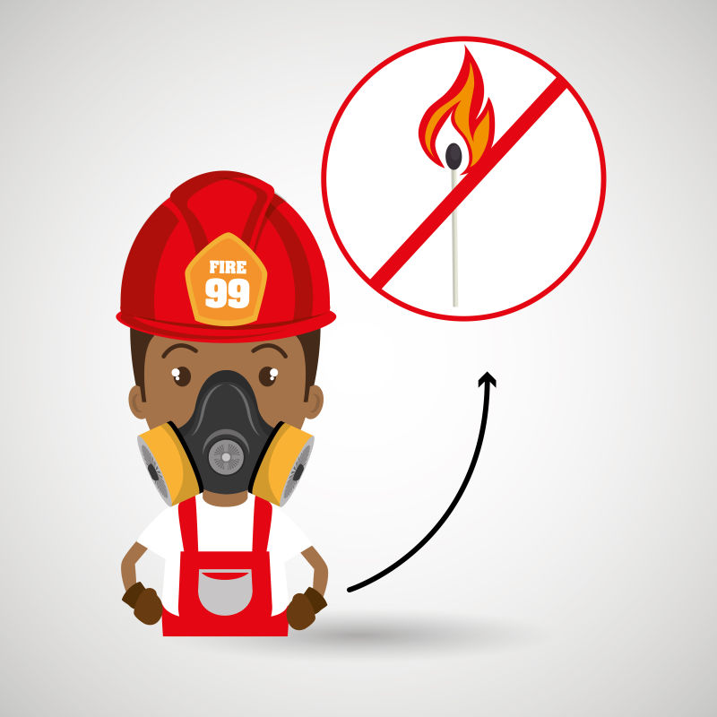 创意矢量卡通展示消防面罩的消防员插图