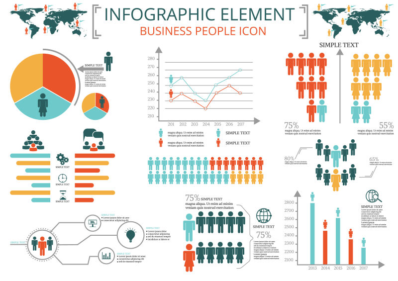 彩色商业信息图表设计元素矢量插图