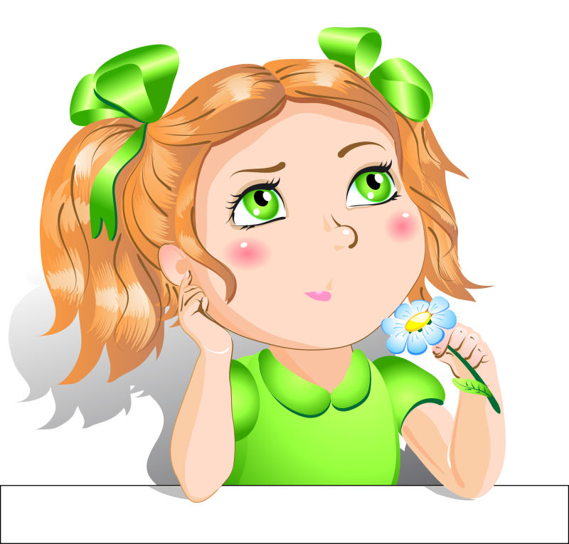 矢量可爱拿着花的卡通女孩