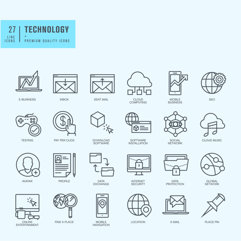 创意矢量技术相关的细线图标设计