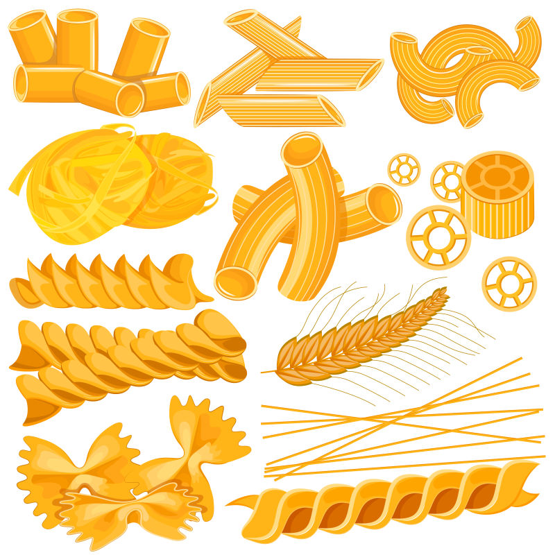 意大利不同面食矢量插图设计