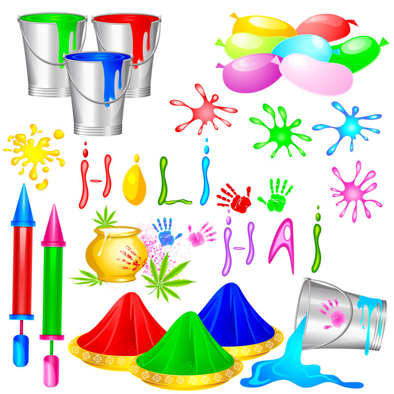 胡里节彩色颜料的矢量插图