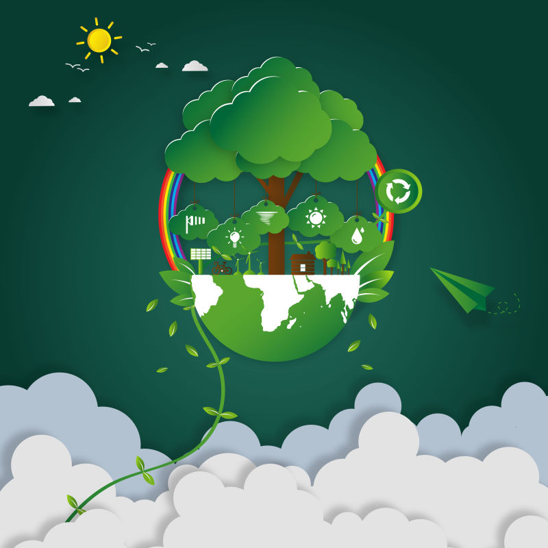 抽象矢量剪纸元素的生态创意背景