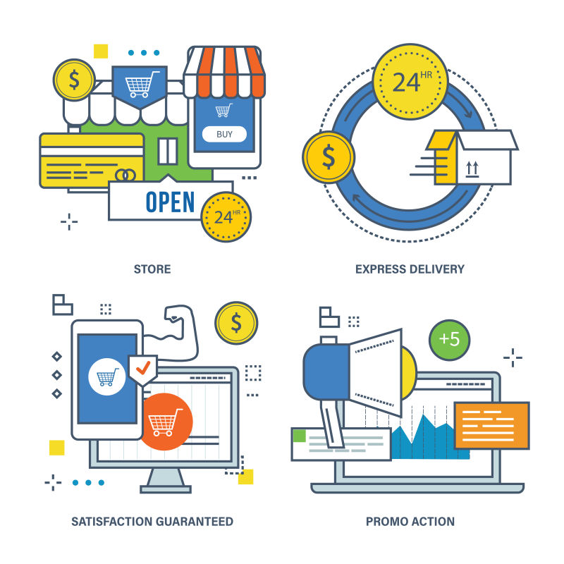 创意矢量营销概念的彩色图标设计