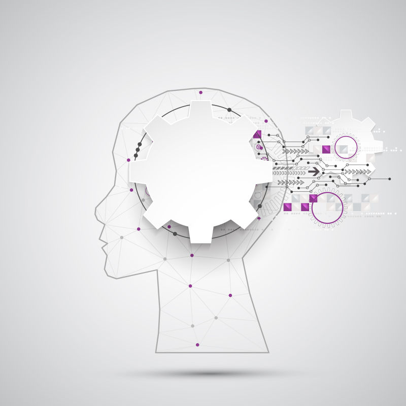 创造性矢量齿轮元素的大脑概念背景