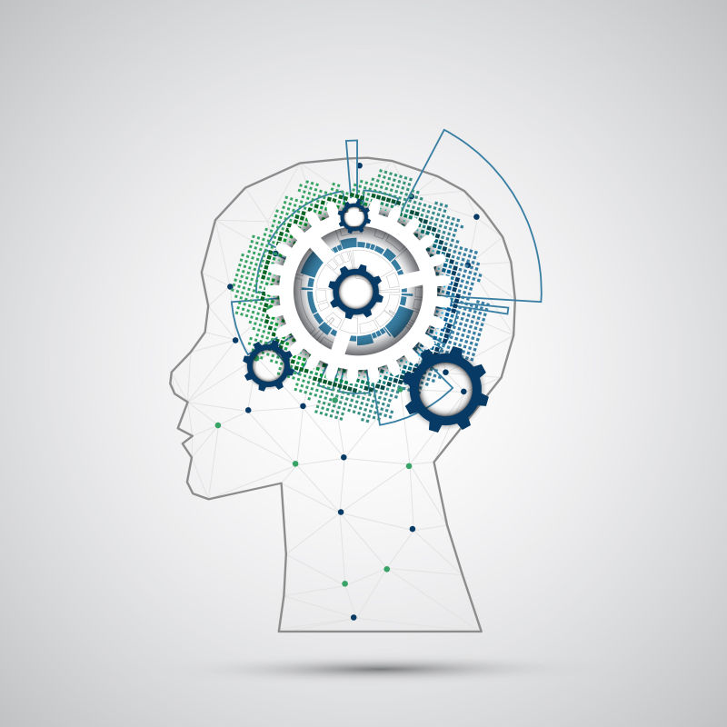 矢量齿轮元素的创意大脑概念背景