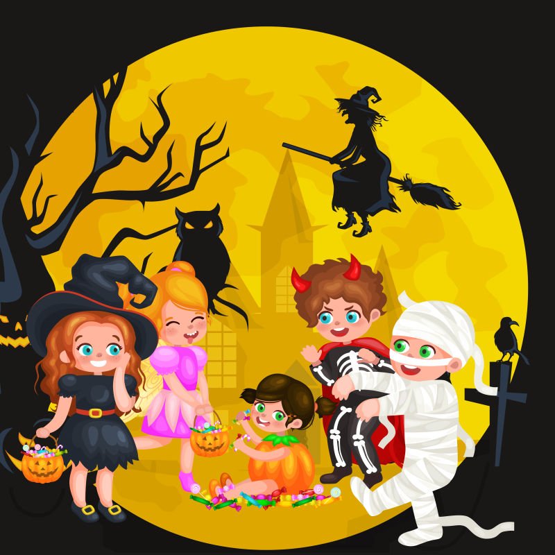 矢量的万圣节孩子插图