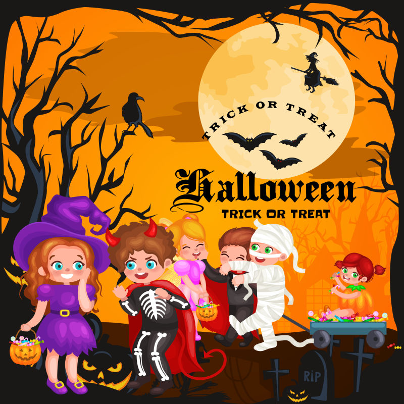 矢量的万圣节孩子插图设计