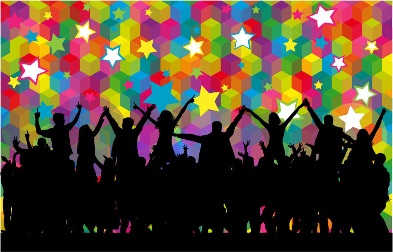 彩色背景下的人们矢量剪影