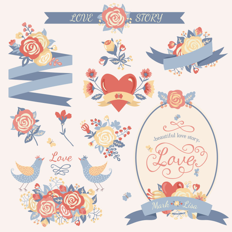 创意矢量平面风格的花朵装饰元素