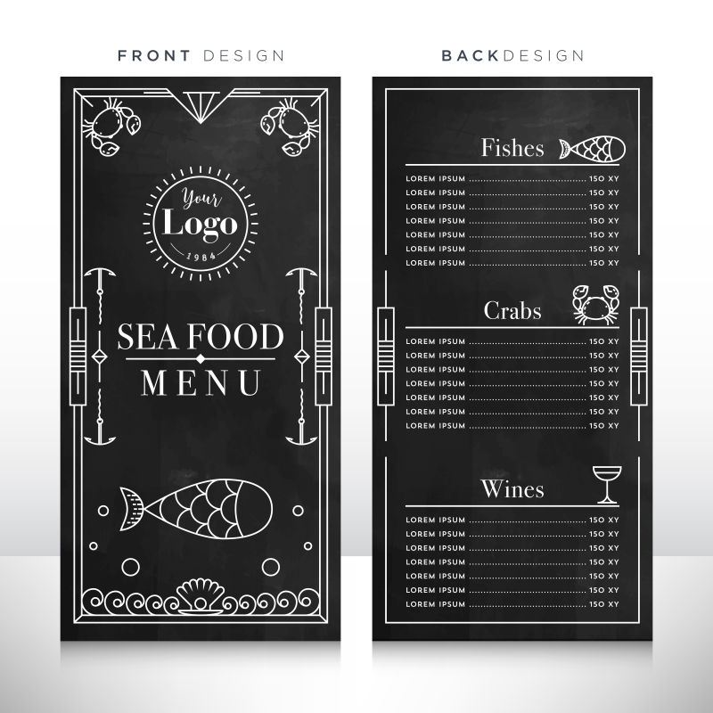 矢量的黑色海鲜菜单设计