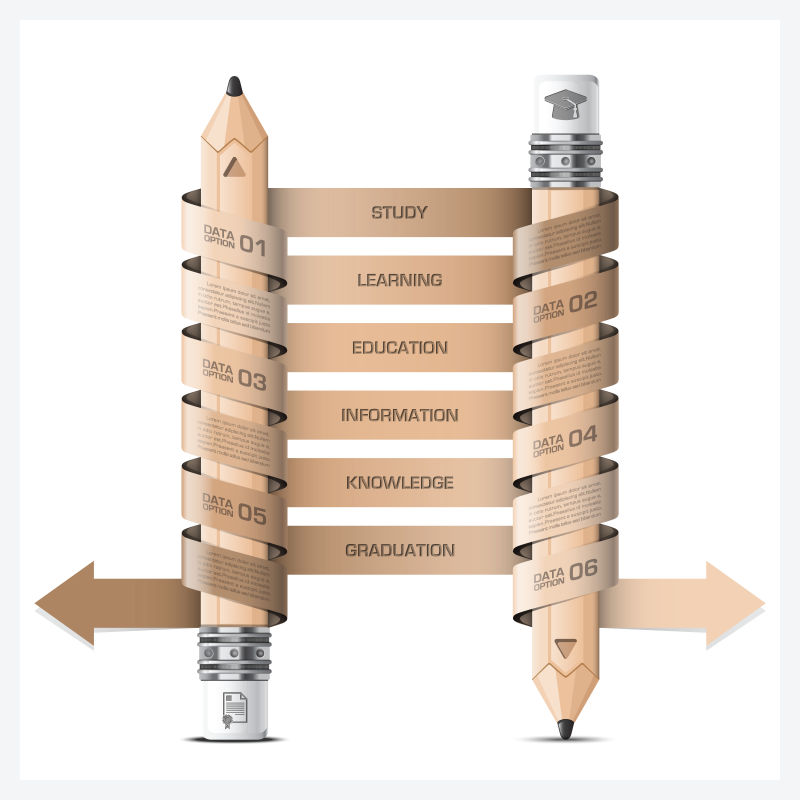 螺旋箭头和铅笔图案的矢量图表