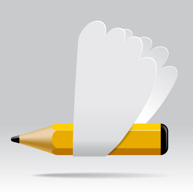 带纸翅膀的铅笔矢量插图