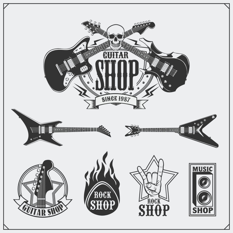 矢量的吉他商店标签