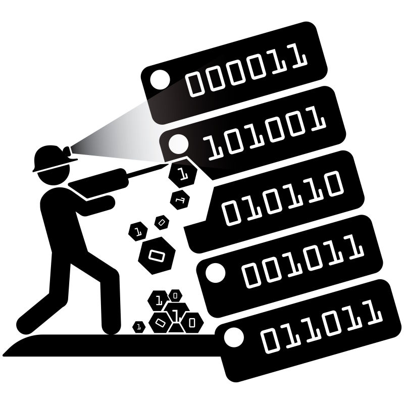 进行数据挖掘的人矢量插图