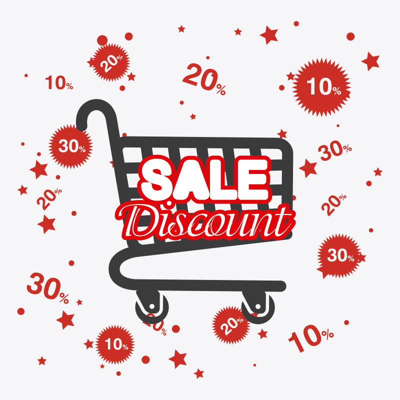 销售活动的购物车矢量插图设计