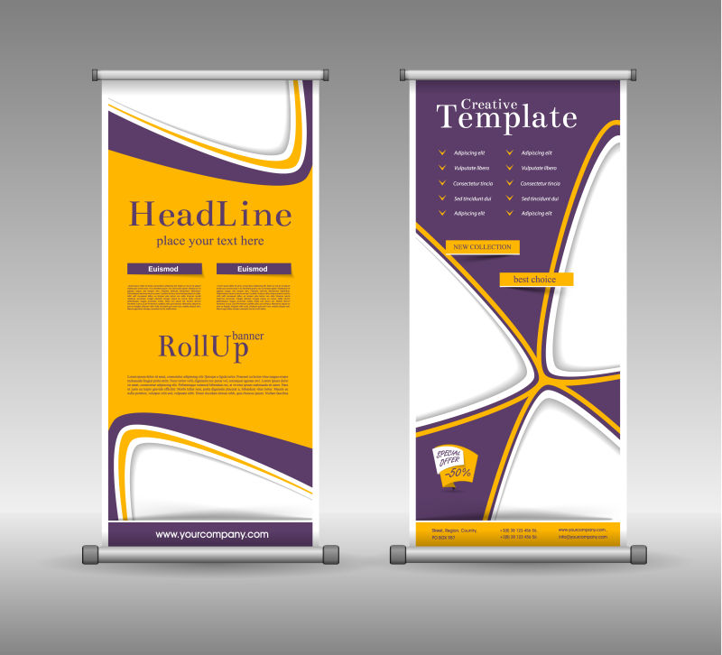 抽象橙色紫色的矢量竖式横幅设计