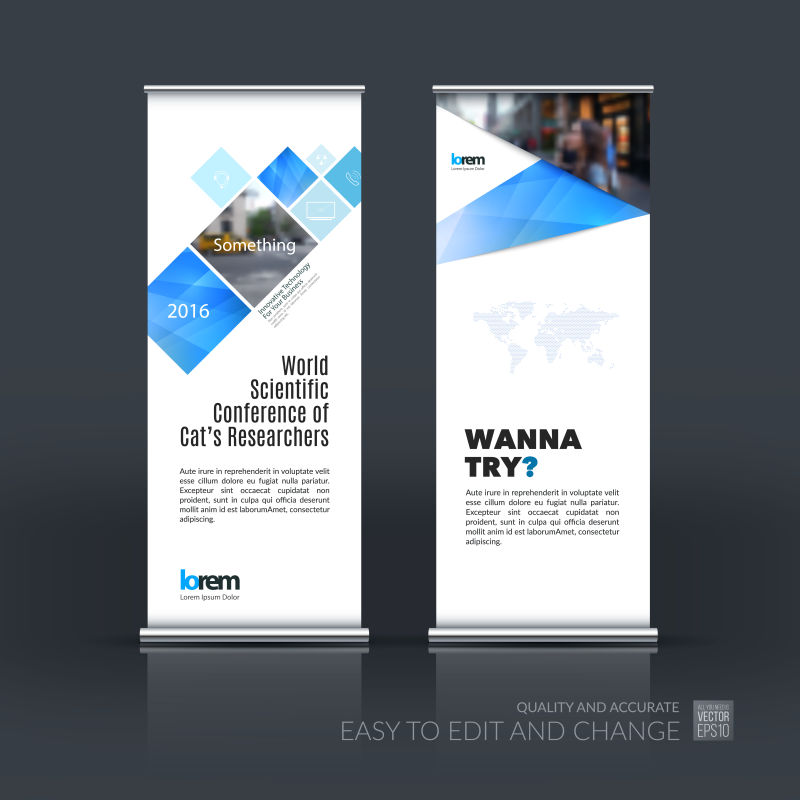 抽象蓝色现代几何风格的竖式横幅设计