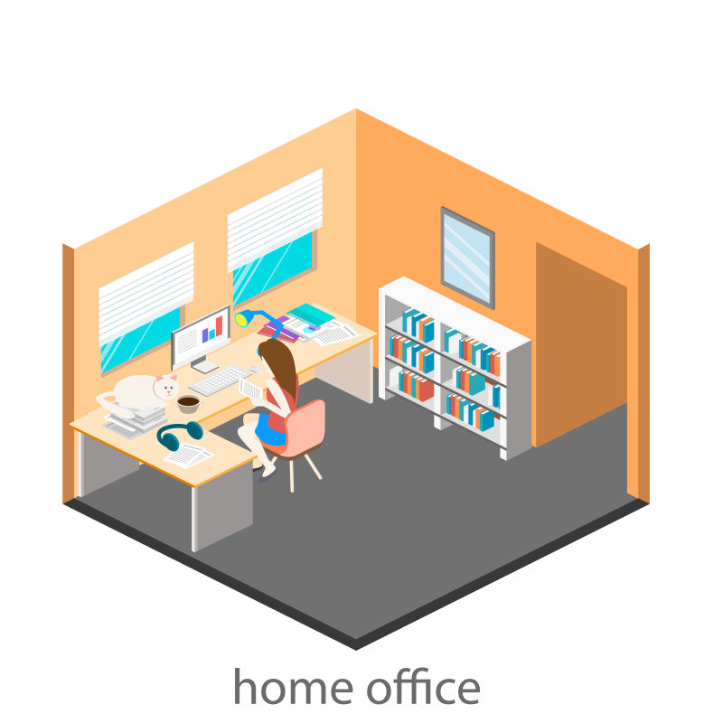 创意矢量橙色现代办公区域