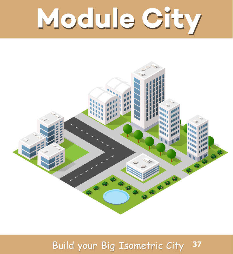 创意矢量建筑摩天大楼的等距设计元素