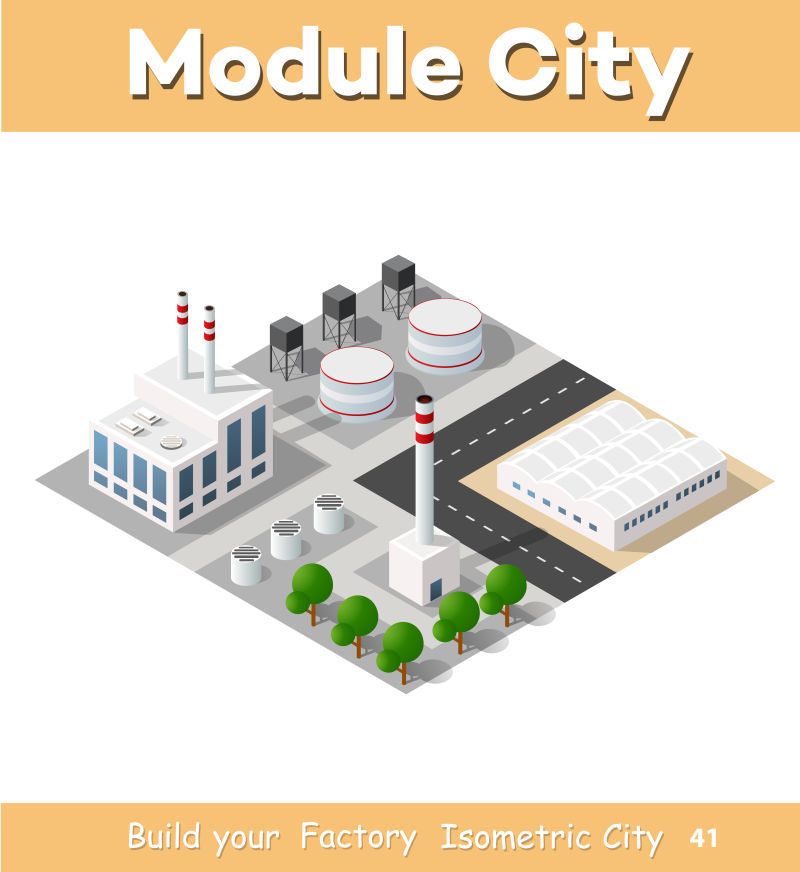 创意矢量等距的工厂建筑群