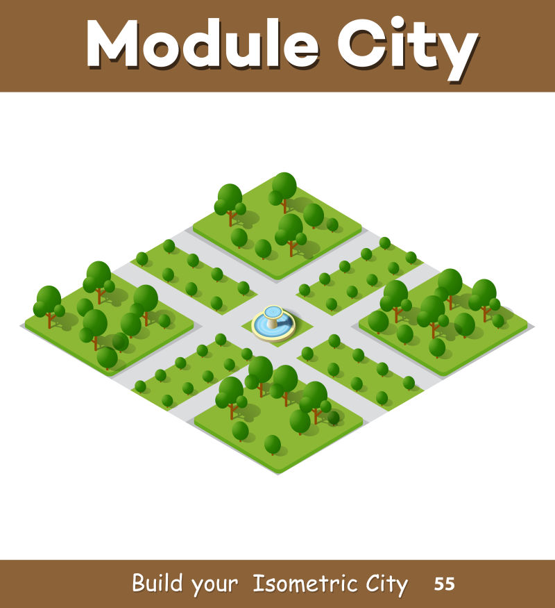 创意矢量等距的绿化道路设计元素