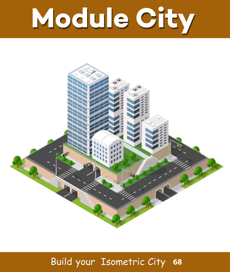 矢量等距的现代城市建筑