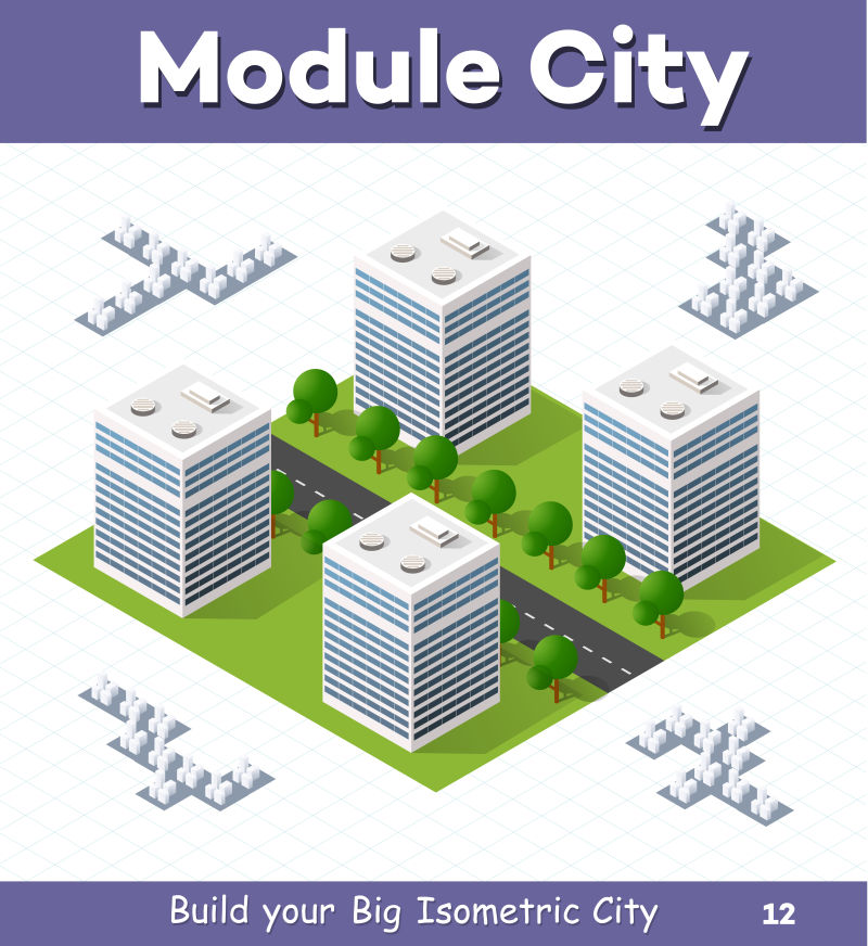 创意矢量等距城市道路建筑的设计元素