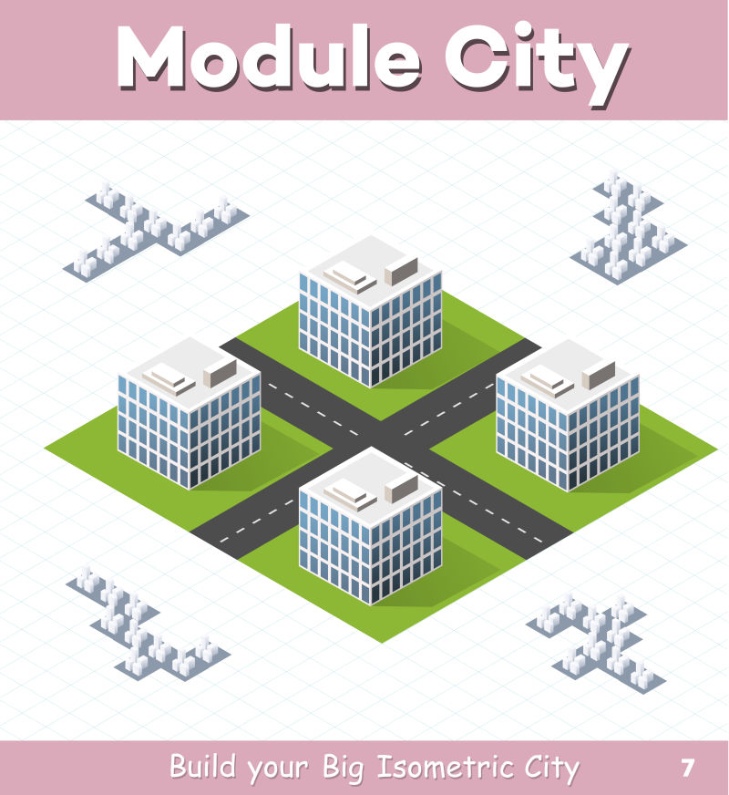 矢量等距的城市道路设计元素