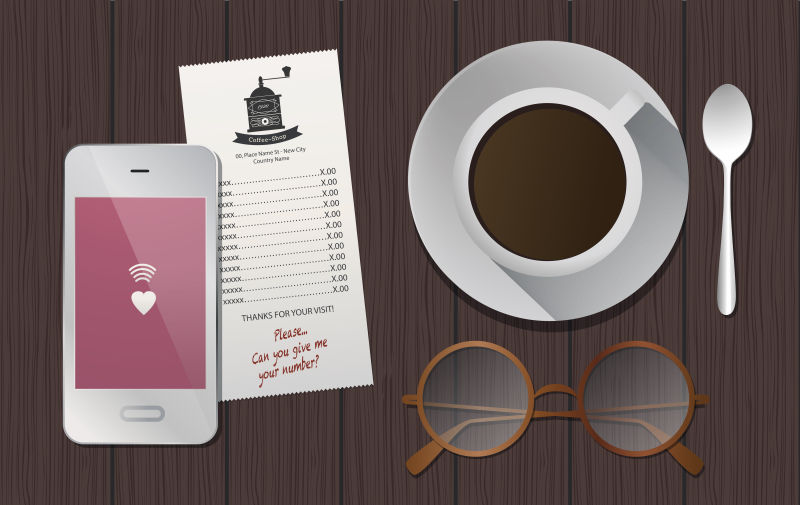 咖啡店桌面矢量插图