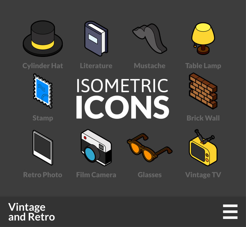 创意矢量复古物体的图标设计