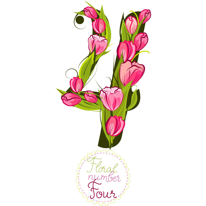 矢量花朵装饰数字四