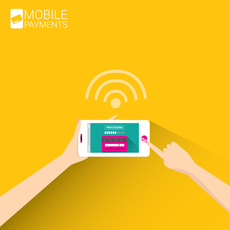 平面设计风格的矢量手机移动支付插图