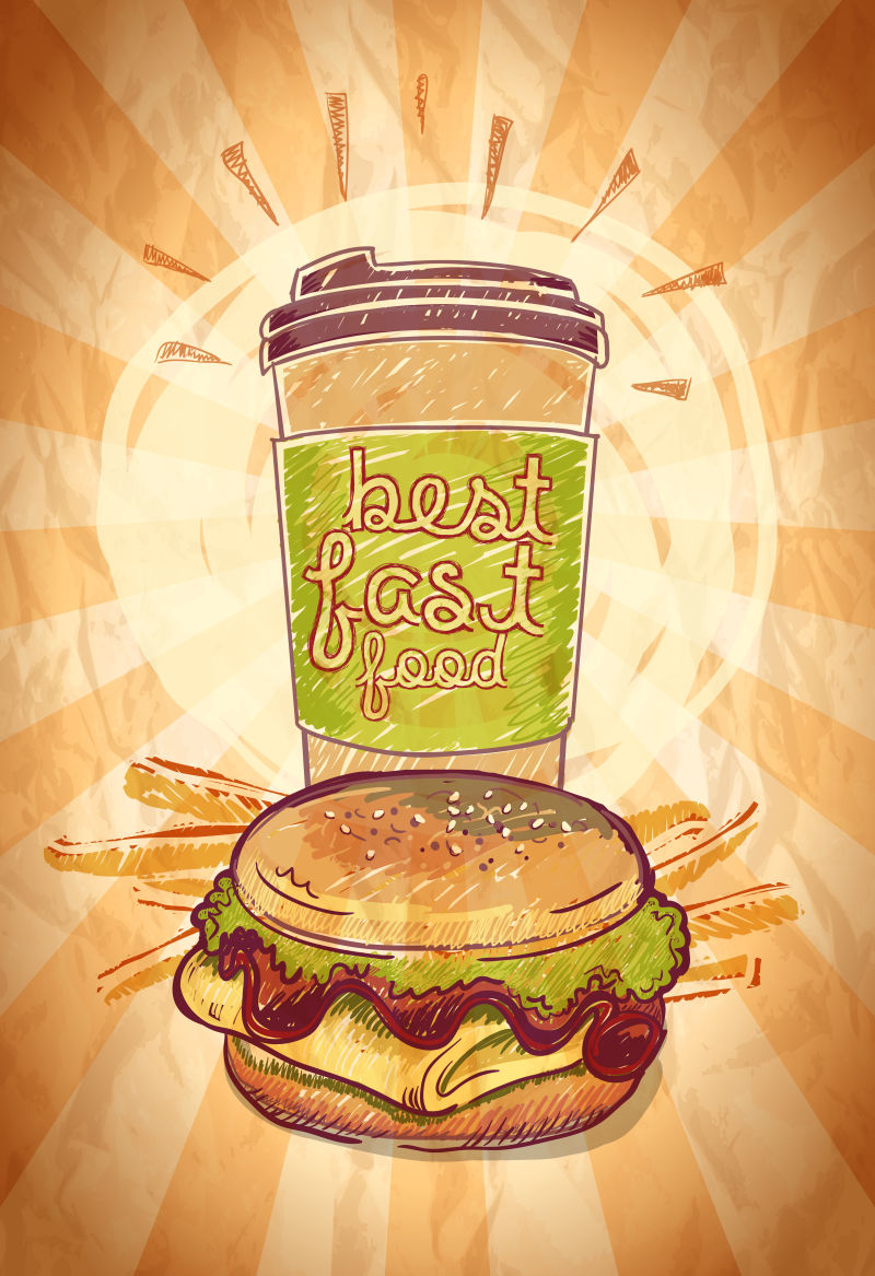 矢量的快餐店手绘插图