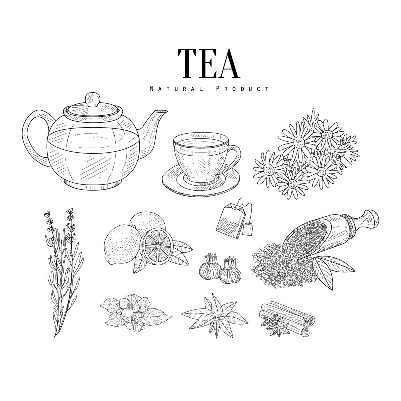 茶叶插画设计黑白图片