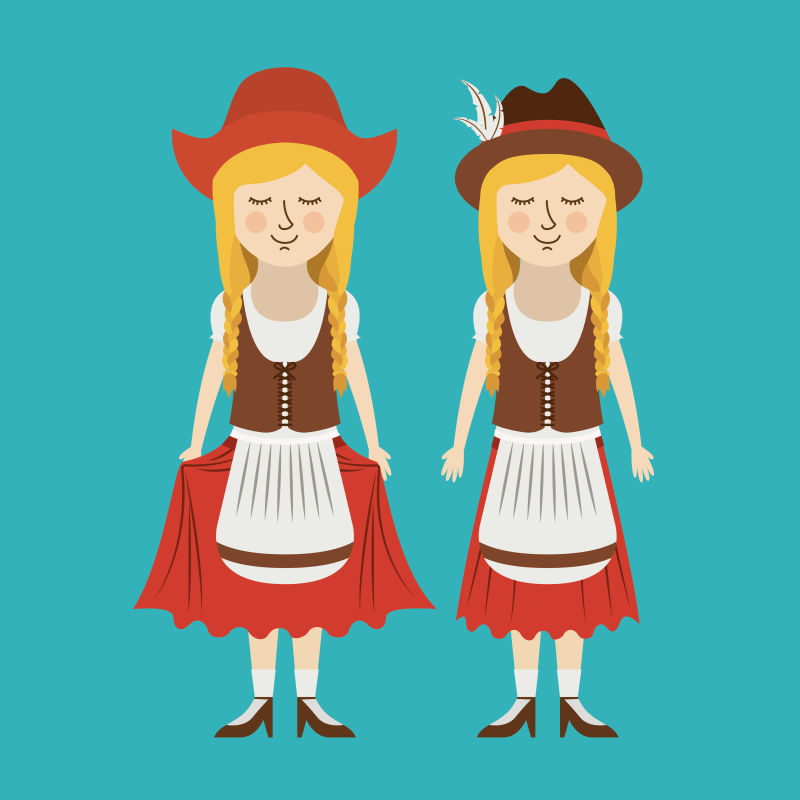 创意矢量可爱的德国啤酒节传统服装穿着的女人