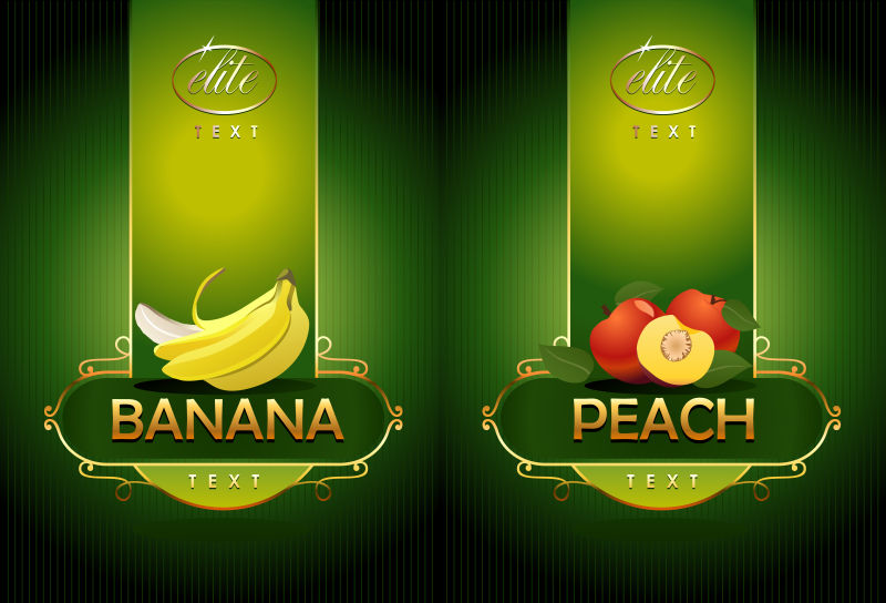 矢量的香蕉和桃子标签设计