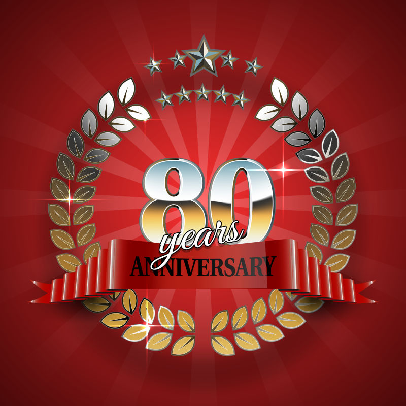 矢量的八十周年纪念日徽章设计