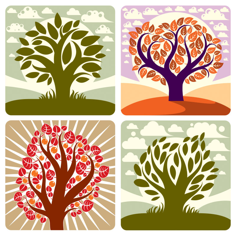 矢量的四季树木插图
