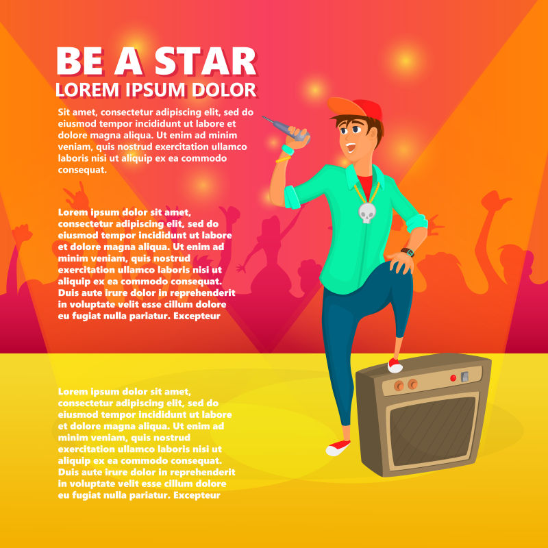 创意矢量卡通音乐年轻歌手