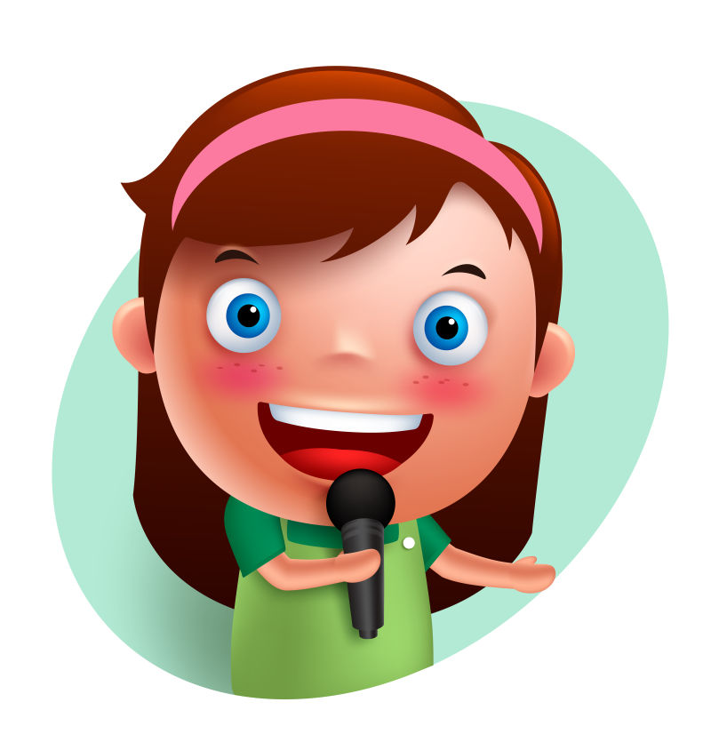 创意矢量可爱的女歌手卡通插图