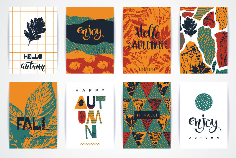 矢量手绘秋季元素的创意贺卡设计